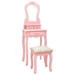 Set masă de toaletă cu taburet roz 50x59x136 cm lemn paulownia GartenMobel Dekor