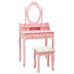 Set masă de toaletă cu taburet roz 75x69x140 cm lemn paulownia GartenMobel Dekor