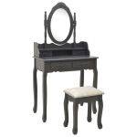 Set masă de toaletă cu taburet gri 75x69x140cm lemn paulownia GartenMobel Dekor