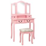 Set masă de toaletă cu taburet roz 80x69x141 cm lemn paulownia GartenMobel Dekor