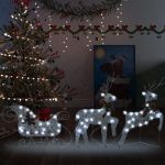 Decor de Crăciun cu reni și sanie, 60 LED-uri argintiu exterior GartenMobel Dekor