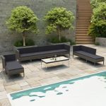 Set mobilier de grădină cu perne, 10 piese, gri, poliratan GartenMobel Dekor