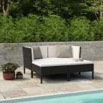 Set mobilier de grădină cu perne, 4 piese, negru, poliratan GartenMobel Dekor