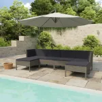 Set mobilier de grădină cu perne, 6 piese, gri, poliratan GartenMobel Dekor