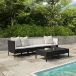 Set mobilier de grădină cu perne, 6 piese, negru, poliratan GartenMobel Dekor