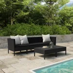 Set mobilier de grădină cu perne, 6 piese, negru, poliratan GartenMobel Dekor