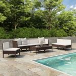 Set mobilier de grădină cu perne, 9 piese, maro, poliratan GartenMobel Dekor