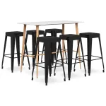 Set mobilier de bar, 7 piese, alb și negru GartenMobel Dekor