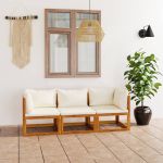 Canapea de grădină 3 locuri cu perne, crem, lemn masiv acacia GartenMobel Dekor