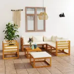 Set mobilier de grădină, 8 piese, perne crem, lemn masiv acacia GartenMobel Dekor
