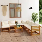 Set mobilier de grădină cu perne 9 piese crem lemn masiv acacia GartenMobel Dekor