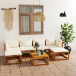 Set mobilier de grădină cu perne crem, 7 piese, lemn de acacia GartenMobel Dekor