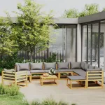 Set mobilier grădină cu perne, 12 piese, lemn masiv de acacia GartenMobel Dekor