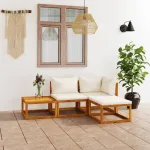 Set mobilier grădină cu perne, 4 piese, crem, lemn masiv acacia GartenMobel Dekor