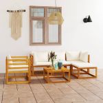 Set mobilier grădină cu perne, 6 piese, crem, lemn masiv acacia GartenMobel Dekor