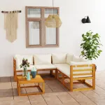 Set mobilier grădină cu perne, 6 piese, crem, lemn masiv acacia GartenMobel Dekor
