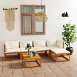 Set mobilier grădină cu perne, 6 piese, crem, lemn masiv acacia GartenMobel Dekor