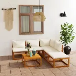 Set mobilier grădină cu perne, 6 piese, crem, lemn masiv acacia GartenMobel Dekor