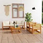 Set mobilier grădină cu perne, 6 piese, crem, lemn masiv acacia GartenMobel Dekor