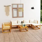 Set mobilier grădină cu perne, 7 piese, crem, lemn masiv acacia GartenMobel Dekor