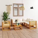 Set mobilier grădină cu perne, 7 piese, crem, lemn masiv acacia GartenMobel Dekor