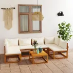 Set mobilier grădină cu perne, 7 piese, crem, lemn masiv acacia GartenMobel Dekor