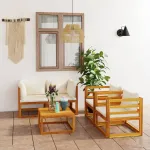 Set mobilier grădină cu perne, crem, 6 piese, lemn masiv acacia GartenMobel Dekor