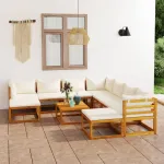 Set mobilier grădină cu perne 11 piese crem lemn masiv acacia GartenMobel Dekor