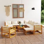 Set mobilier grădină cu perne 12 piese crem, lemn masiv acacia GartenMobel Dekor