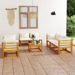 Set mobilier grădină cu perne crem, 9 piese, lemn masiv acacia GartenMobel Dekor
