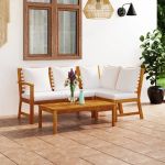 Set mobilier de grădină, 4 piese, perne crem, lemn masiv acacia GartenMobel Dekor
