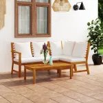 Set mobilier de grădină, 4 piese, perne crem, lemn masiv acacia GartenMobel Dekor