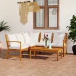 Set mobilier de grădină cu perne crem, 4 piese, lemn de acacia GartenMobel Dekor