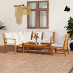 Set mobilier de grădină cu perne crem, 5 piese, lemn de acacia GartenMobel Dekor
