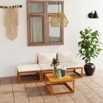 Set mobilier grădină cu perne, 4 piese, crem, lemn masiv acacia GartenMobel Dekor