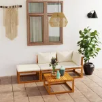 Set mobilier grădină cu perne, 4 piese, crem, lemn masiv acacia GartenMobel Dekor