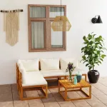 Set mobilier grădină cu perne, 5 piese, crem, lemn masiv acacia GartenMobel Dekor