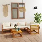 Set mobilier grădină cu perne, 6 piese, crem, lemn masiv acacia GartenMobel Dekor