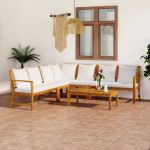 Set mobilier grădină cu perne, 6 piese, crem, lemn masiv acacia GartenMobel Dekor