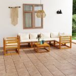 Set mobilier grădină cu perne, 7 piese, crem, lemn masiv acacia GartenMobel Dekor