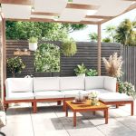 Set mobilier grădină cu perne, 6 piese, crem lemn masiv acacia GartenMobel Dekor
