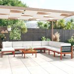 Set mobilier grădină cu perne, 9 piese, crem, lemn masiv acacia GartenMobel Dekor