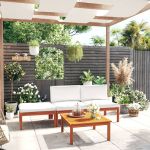 Set mobilier grădină cu perne, crem, 4 piese, lemn masiv acacia GartenMobel Dekor