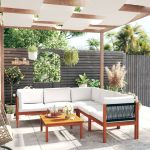 Set mobilier grădină cu perne, crem, 6 piese, lemn masiv acacia GartenMobel Dekor