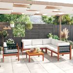 Set mobilier grădină cu perne, crem, 7 piese, lemn masiv acacia GartenMobel Dekor