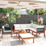 Set mobilier grădină cu perne, crem, 8 piese, lemn masiv acacia GartenMobel Dekor