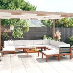 Set mobilier grădină cu perne crem, 11 piese, lemn masiv acacia GartenMobel Dekor