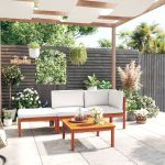 Set mobilier grădină cu perne crem, 4 piese, lemn masiv acacia GartenMobel Dekor