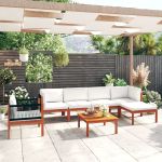 Set mobilier grădină cu perne crem, 7 piese, lemn masiv acacia GartenMobel Dekor