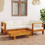 Set mobilier grădină perne alb crem, 5 piese, lemn masiv acacia GartenMobel Dekor